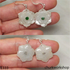 White jade flower earrings