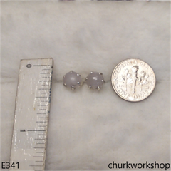 Lavender jade half bead silver ear studs