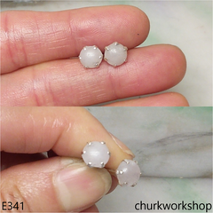 Lavender jade half bead silver ear studs