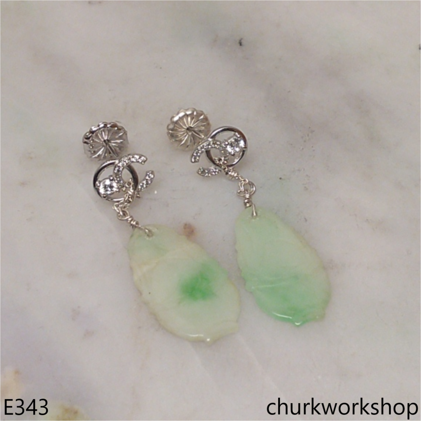 Light green jade carving earrings