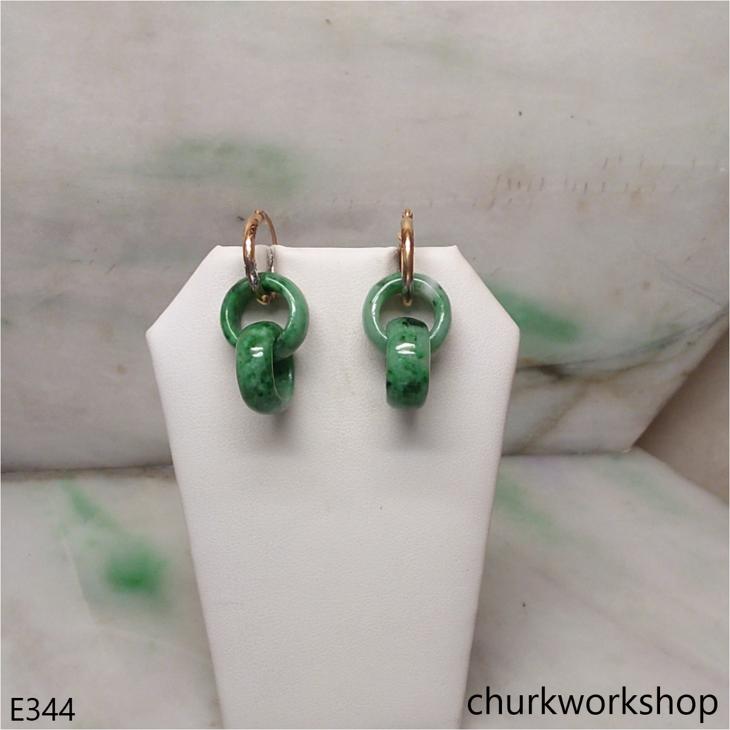 Green interlocking jade dangling earrings