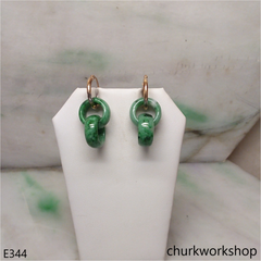Green interlocking jade dangling earrings