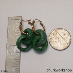 Green interlocking jade dangling earrings
