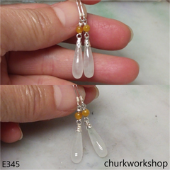 White rain drop earrings
