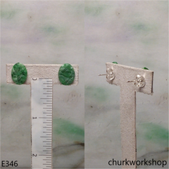 Carved green jade ear studs