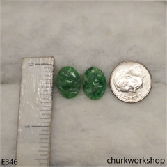 Carved green jade ear studs