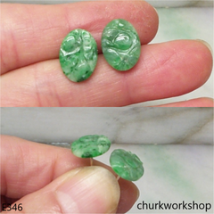 Carved green jade ear studs
