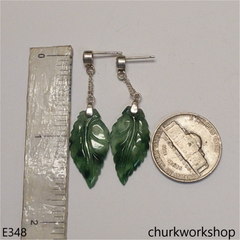 Blueish green jade leaf earrings