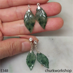 Blueish green jade leaf earrings