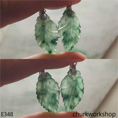 Blueish green jade leaf earrings