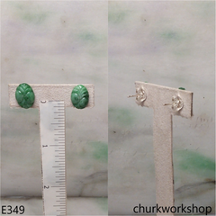 Carved green jade ear studs