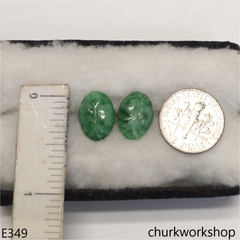 Carved green jade ear studs