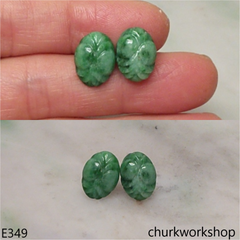 Carved green jade ear studs