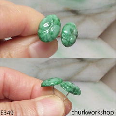 Carved green jade ear studs