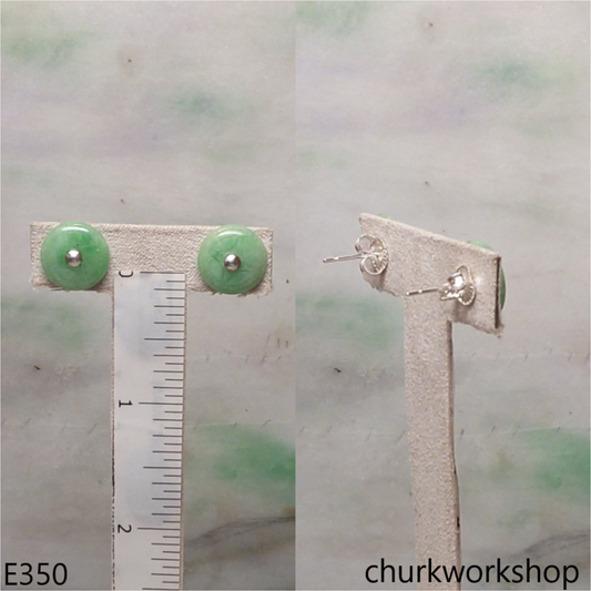 Chinese old coin shape jade silver ear studs