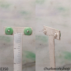 Chinese old coin shape jade silver ear studs