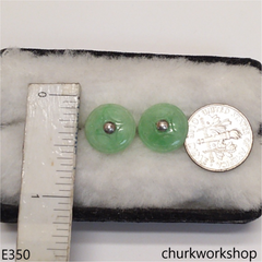 Chinese old coin shape jade silver ear studs