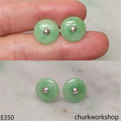 Chinese old coin shape jade silver ear studs