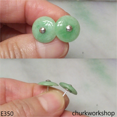 Chinese old coin shape jade silver ear studs