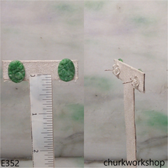 Carved green jade ear studs