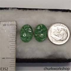 Carved green jade ear studs