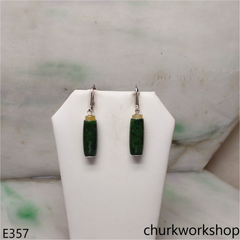Dark green long bead earrings