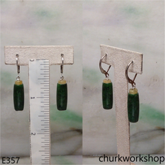 Dark green long bead earrings