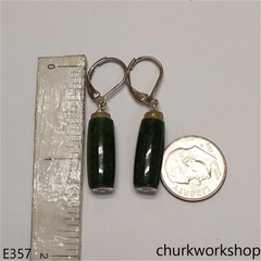 Dark green long bead earrings