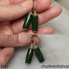 Dark green long bead earrings