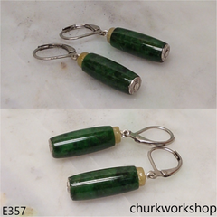 Dark green long bead earrings