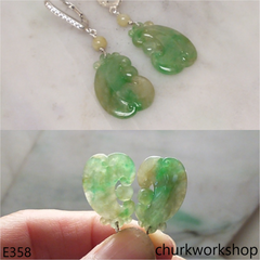 Green mix yellowish jade carving earrings