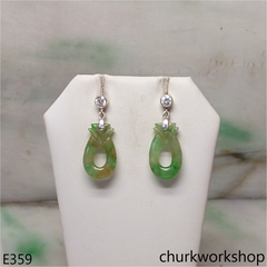 Green mix yellowish jade carving earrings