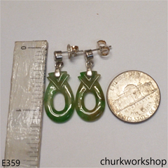 Green mix yellowish jade carving earrings