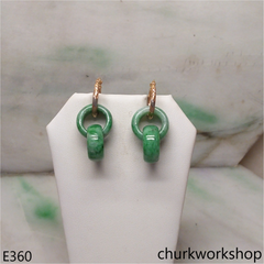 Green double jade ring dangling earrings