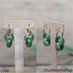 Green double jade ring dangling earrings