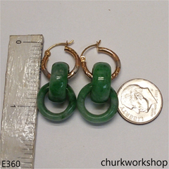 Green double jade ring dangling earrings