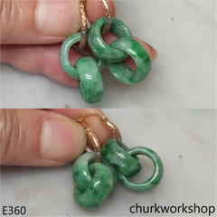 Green double jade ring dangling earrings