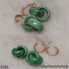 Green double jade ring dangling earrings