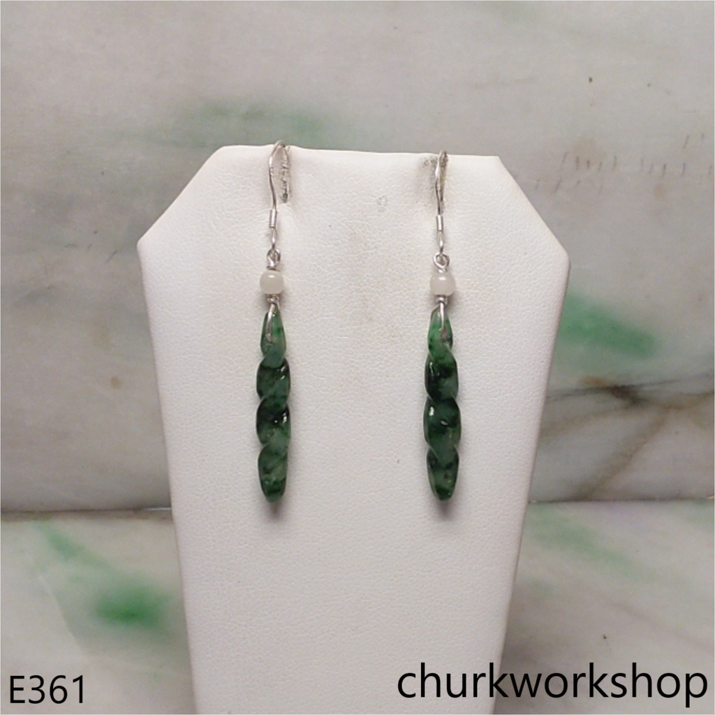 Dark green jade earring sterling silver