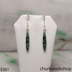 Dark green jade earring sterling silver