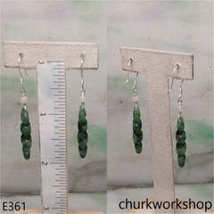 Dark green jade earring sterling silver