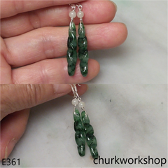Dark green jade earring sterling silver