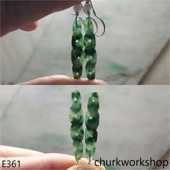 Dark green jade earring sterling silver