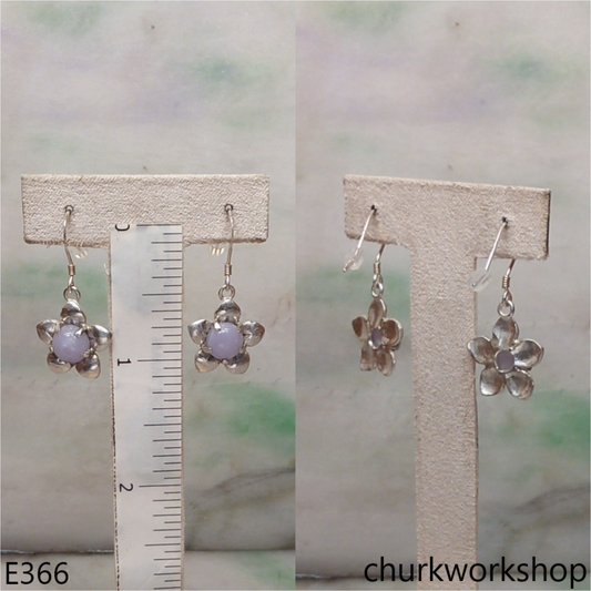 Sterling silver flower jade earrings