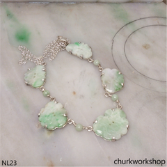 Jade butterflies sterling silver necklace