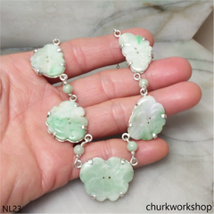 Jade butterflies sterling silver necklace