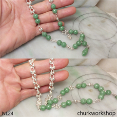 Jade beads sterling silver necklace
