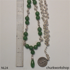 Jade beads sterling silver necklace