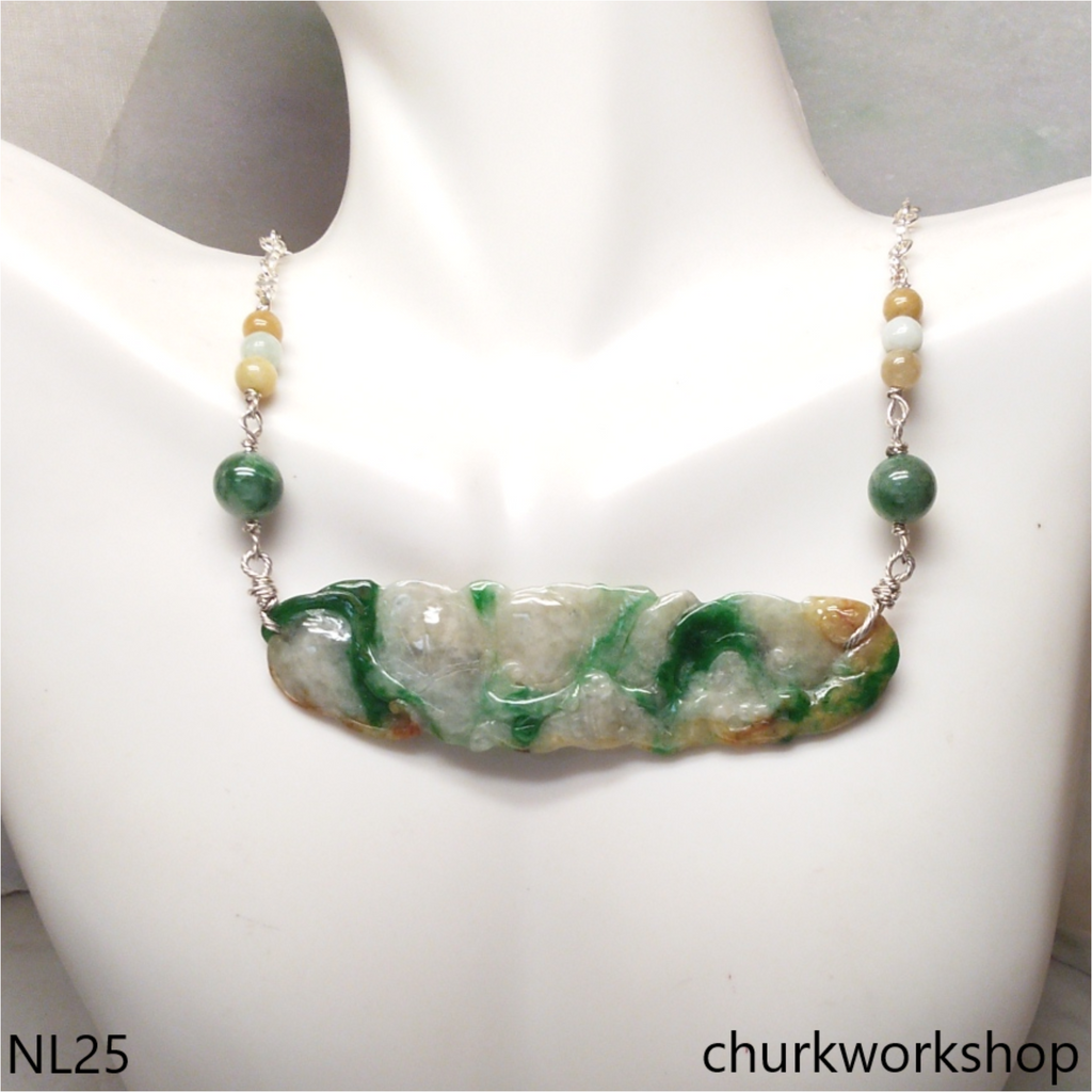 Jade craving sterling silver necklace