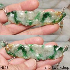Jade craving sterling silver necklace